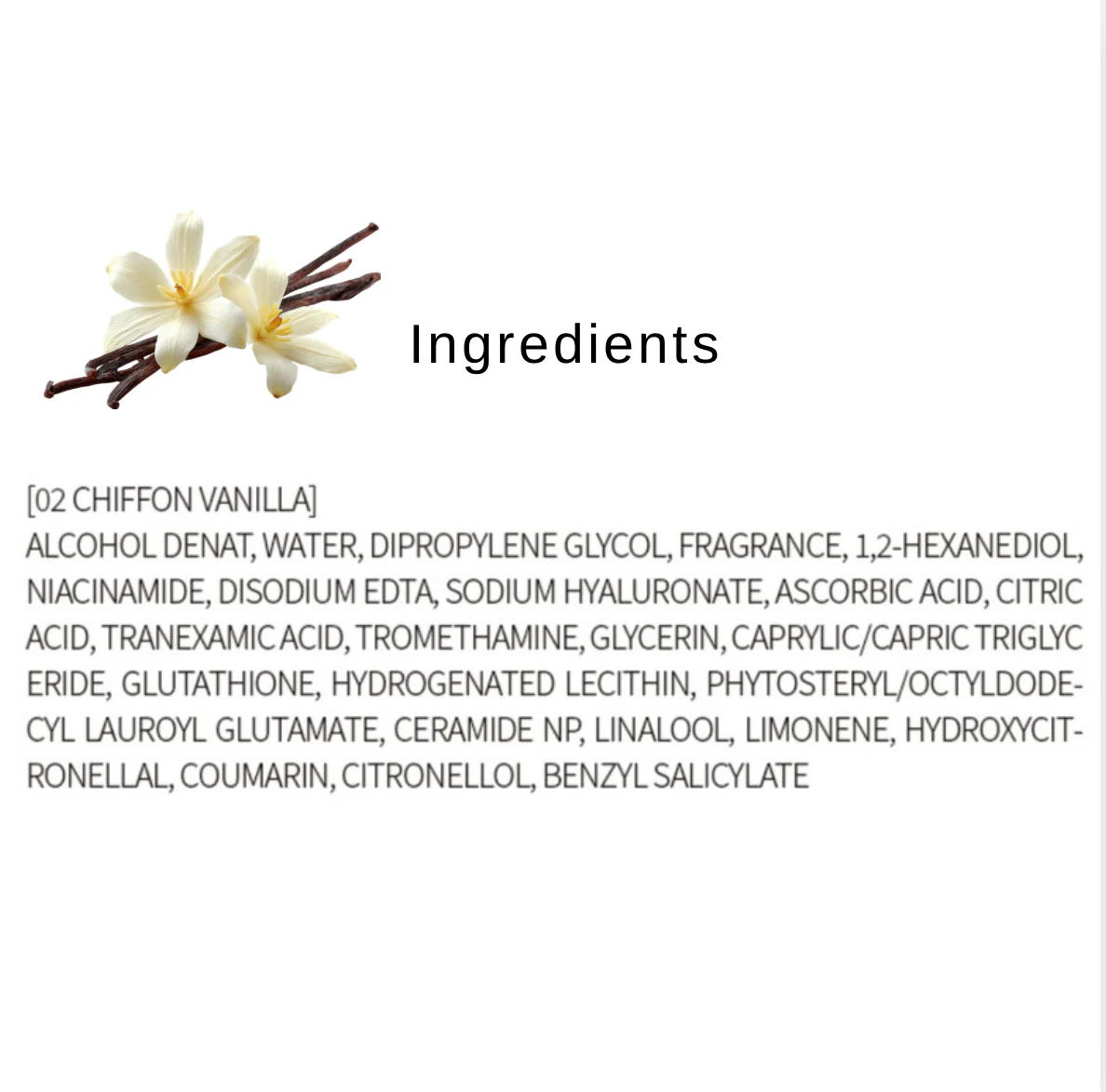 BOM Chiffon Vanilla Perfume Body Mist 110ml - Image 16