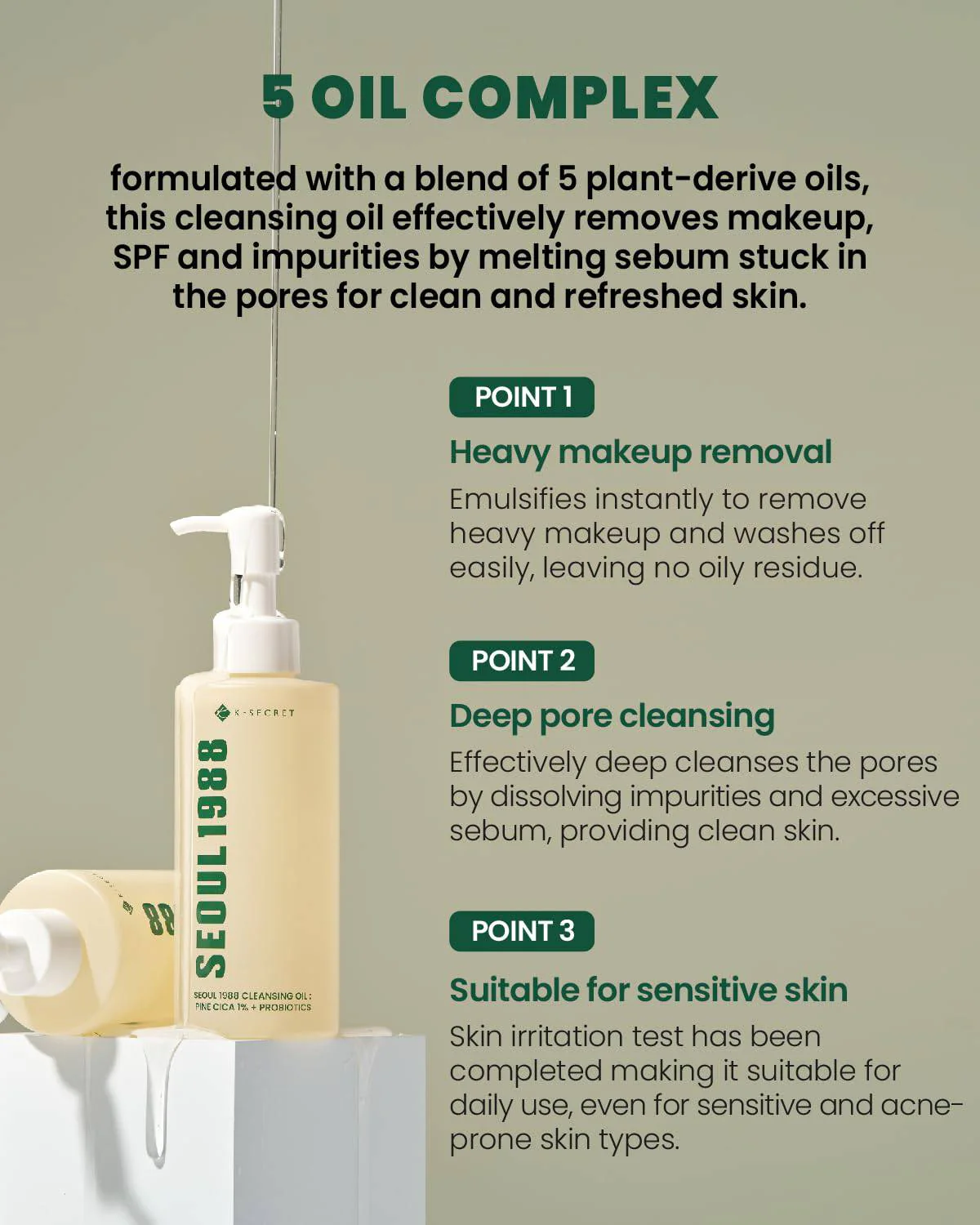 KSECRET Seoul 1988 Cleansing Oil: Pine Cica 1% + Probiotics 200mL - Image 7
