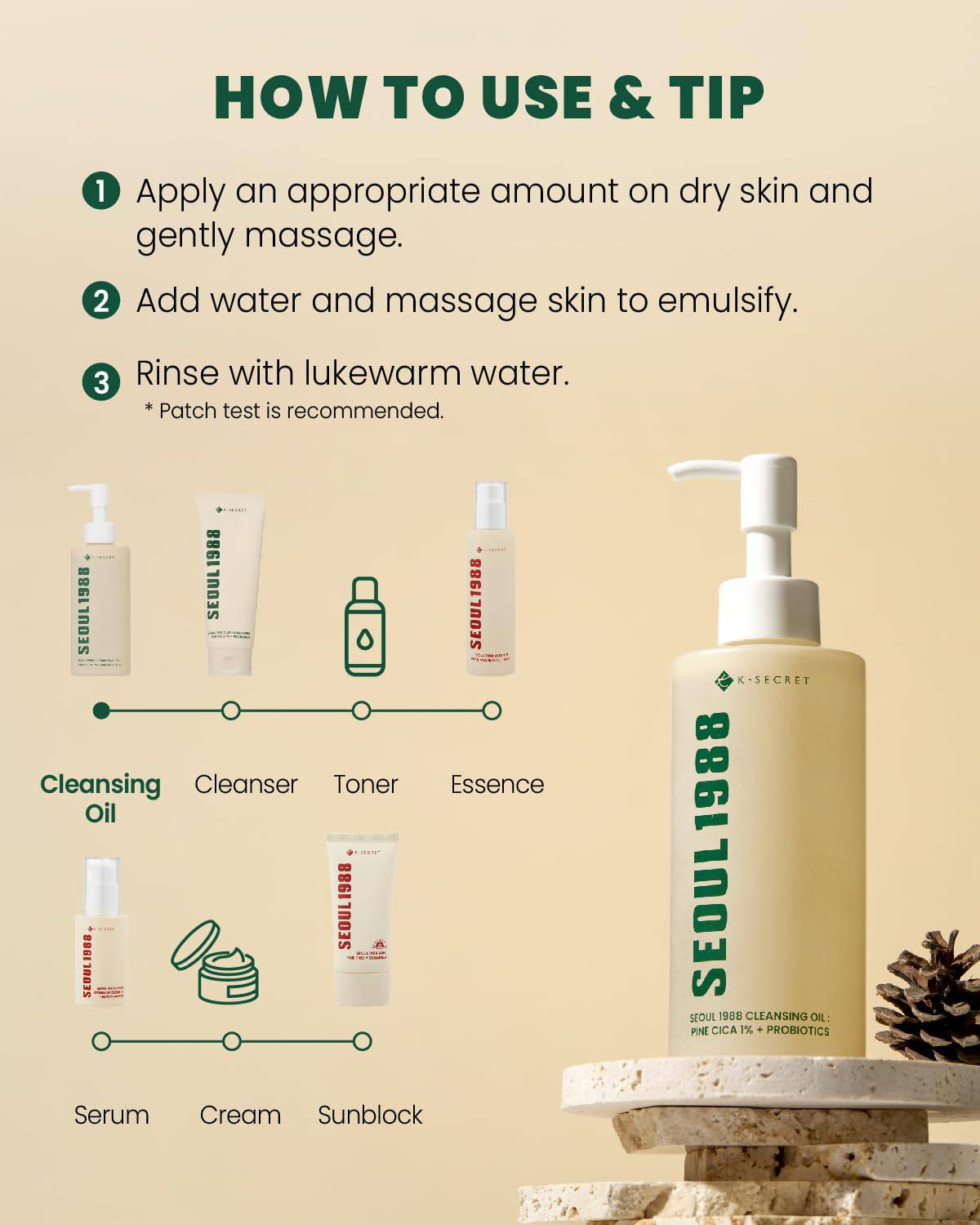 KSECRET Seoul 1988 Cleansing Oil: Pine Cica 1% + Probiotics 200mL - Image 8
