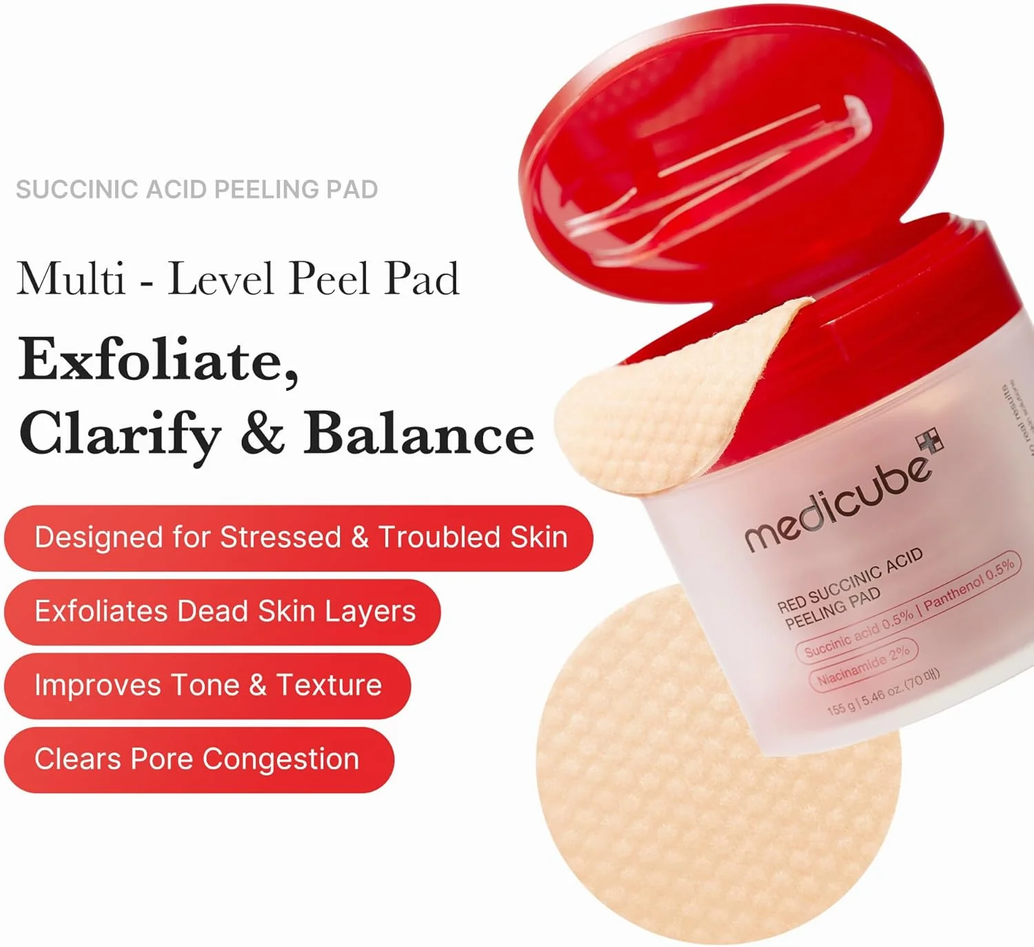 MEDICUBE Red Succinic Acid Peeling Pad 155g - Image 2