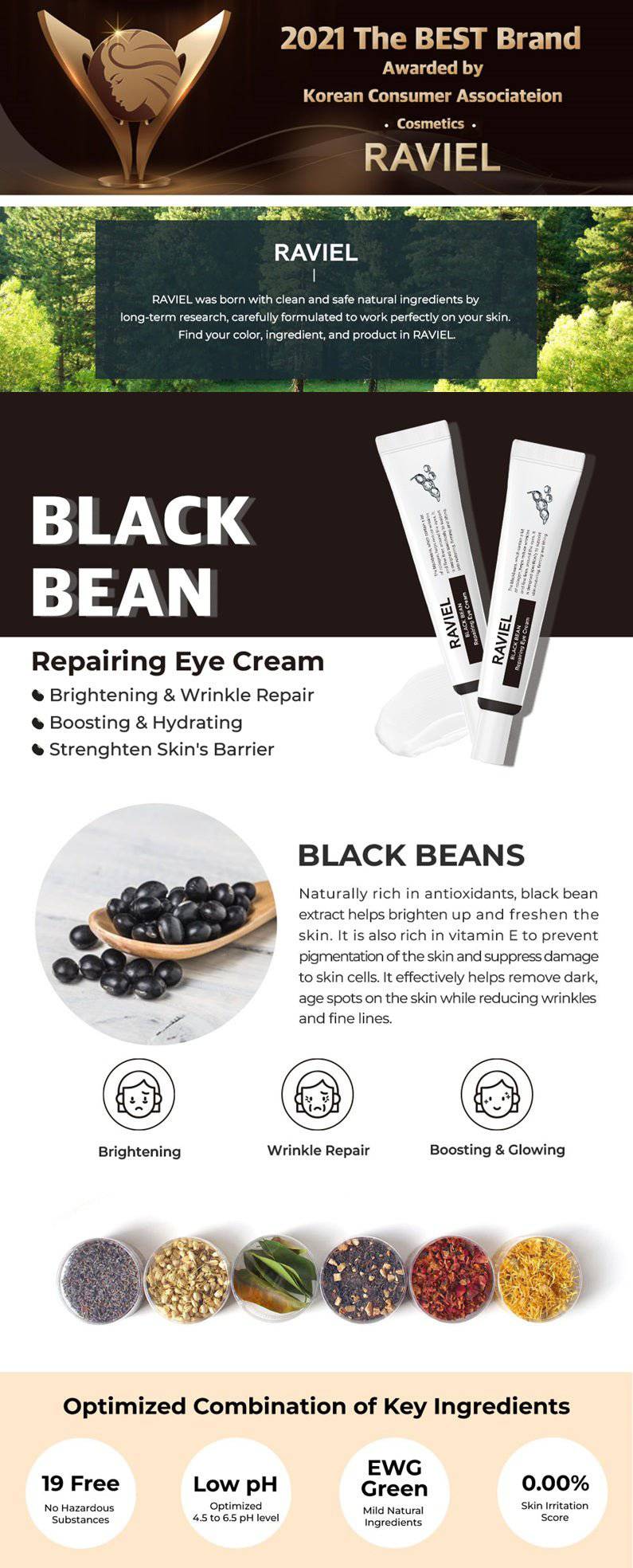 Raviel Black Bean Repairing Eye Cream (20ml x 2) - Image 4